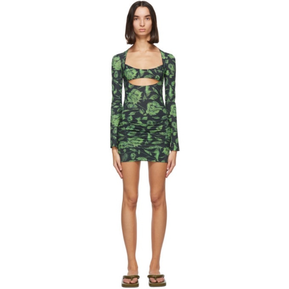 Charlotte Knowles KNWLS Scant Dress Scratchy Roses Green print vacation summer